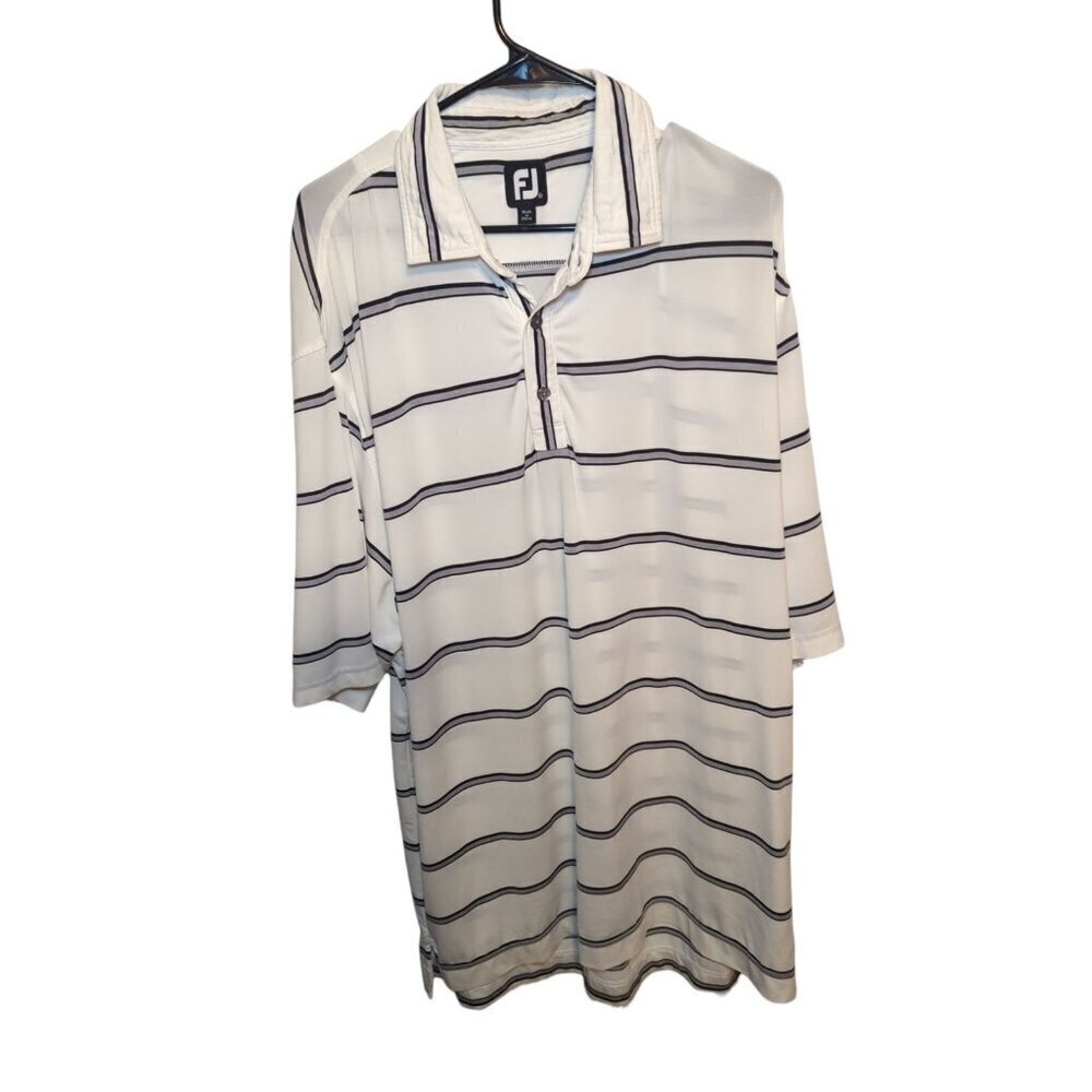 Footjoy Polo Shirt Men's XL Oversized/2x white Gray Striped Golf Stretch